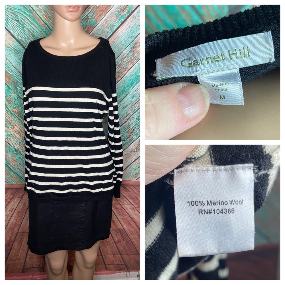 Garnet Hill Merino Wool Striped Crew Neck Lightweight Sweater - Picture 4 of 4